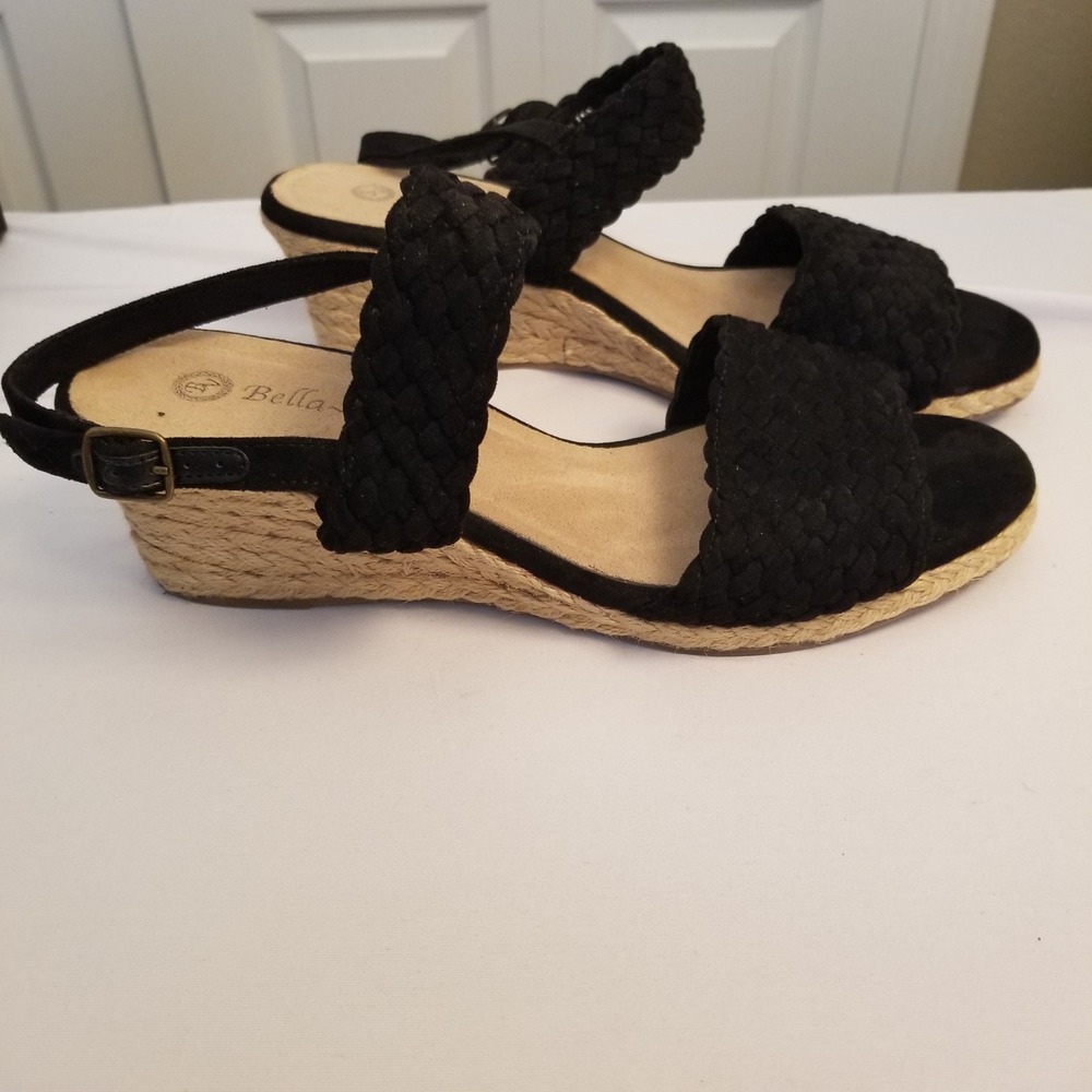 Bella Vita Black Braided Espadrille Wedge Sandals Women Size 11W Strappy Boho - Picture 3 of 9